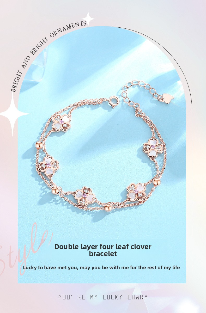 Layered Luck | 925 Silver Double Clover Bracelet