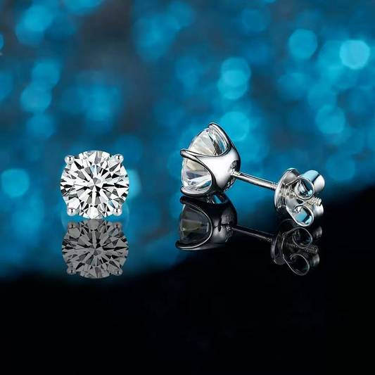 925 Sterling Silver D Color VVS Moissanite Stud Earrings – 4-Prong/6-Prong Classic