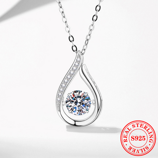 925 Sterling Silver 1 Carat Moissanite Teardrop Pendant Necklace – 8H8A Cut