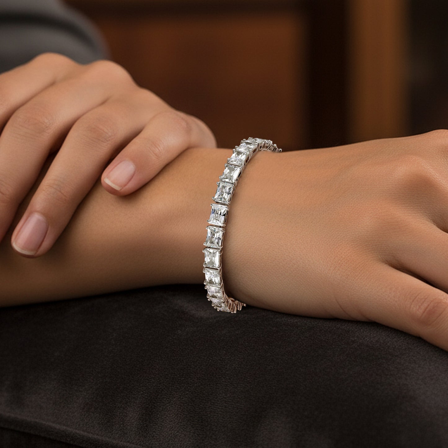 Geometric Elegance | 5x7mm Square CZ Tennis Bracelet