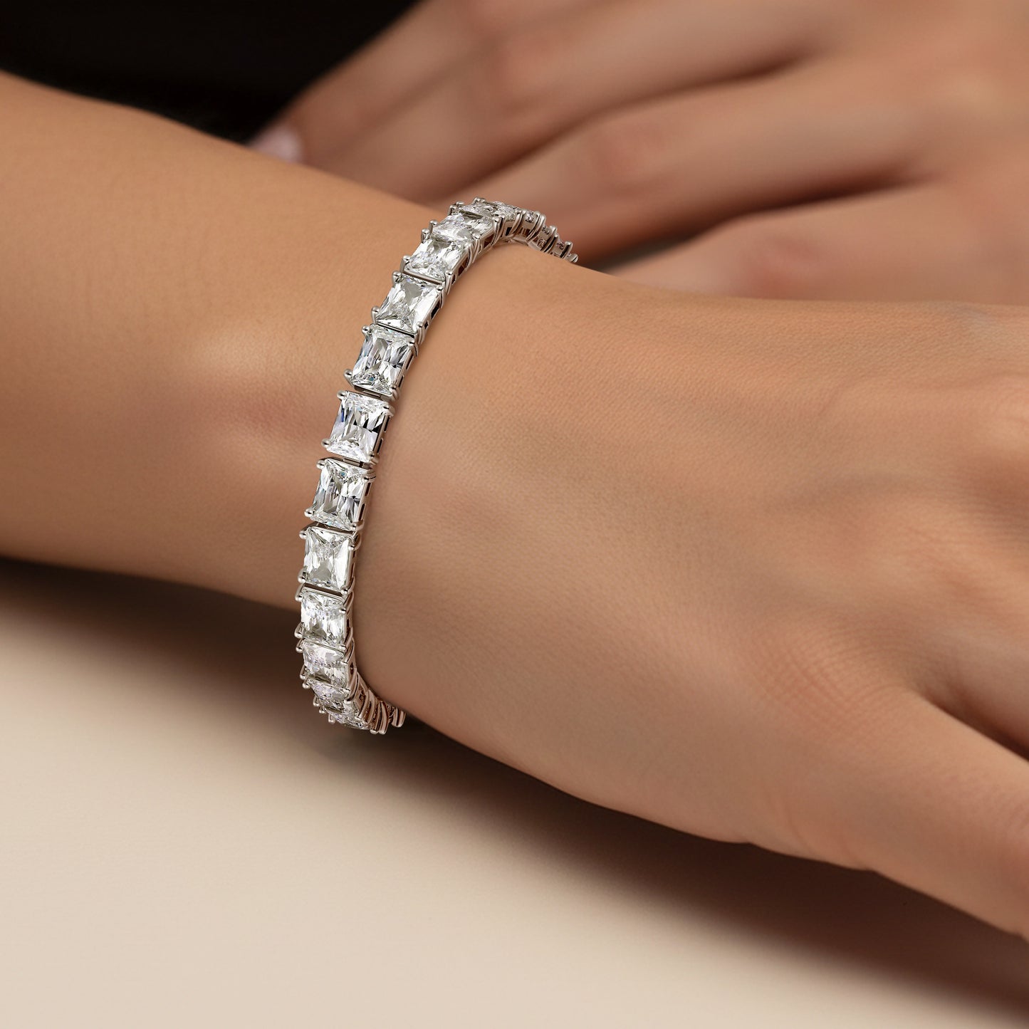 Geometric Elegance | 5x7mm Square CZ Tennis Bracelet