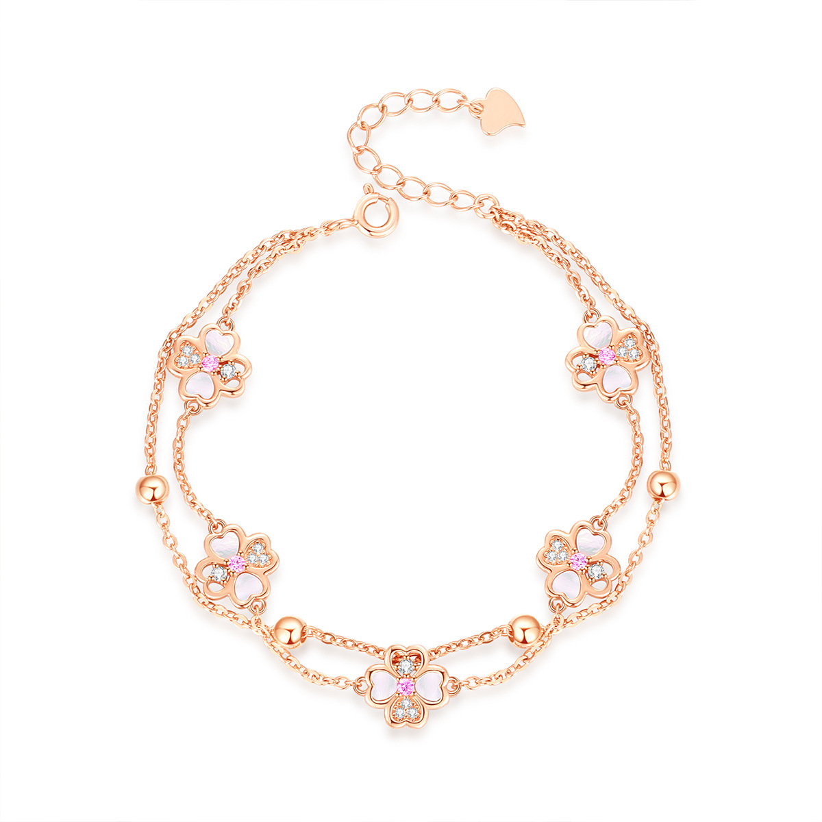 Layered Luck | 925 Silver Double Clover Bracelet