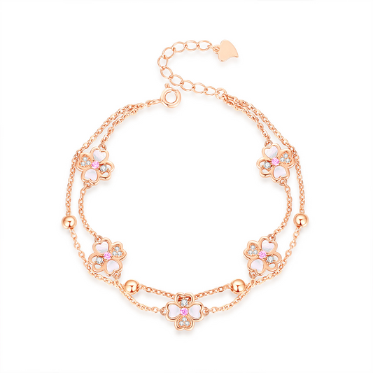 Layered Luck | 925 Silver Double Clover Bracelet