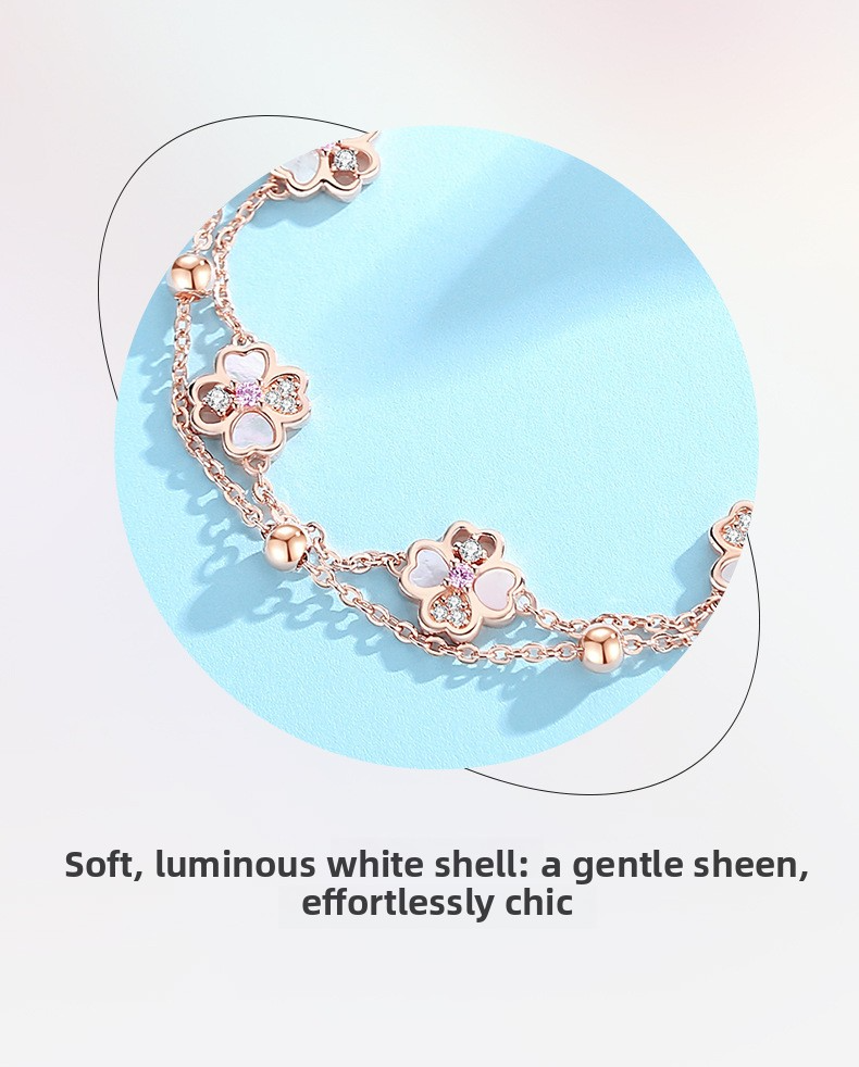 Layered Luck | 925 Silver Double Clover Bracelet