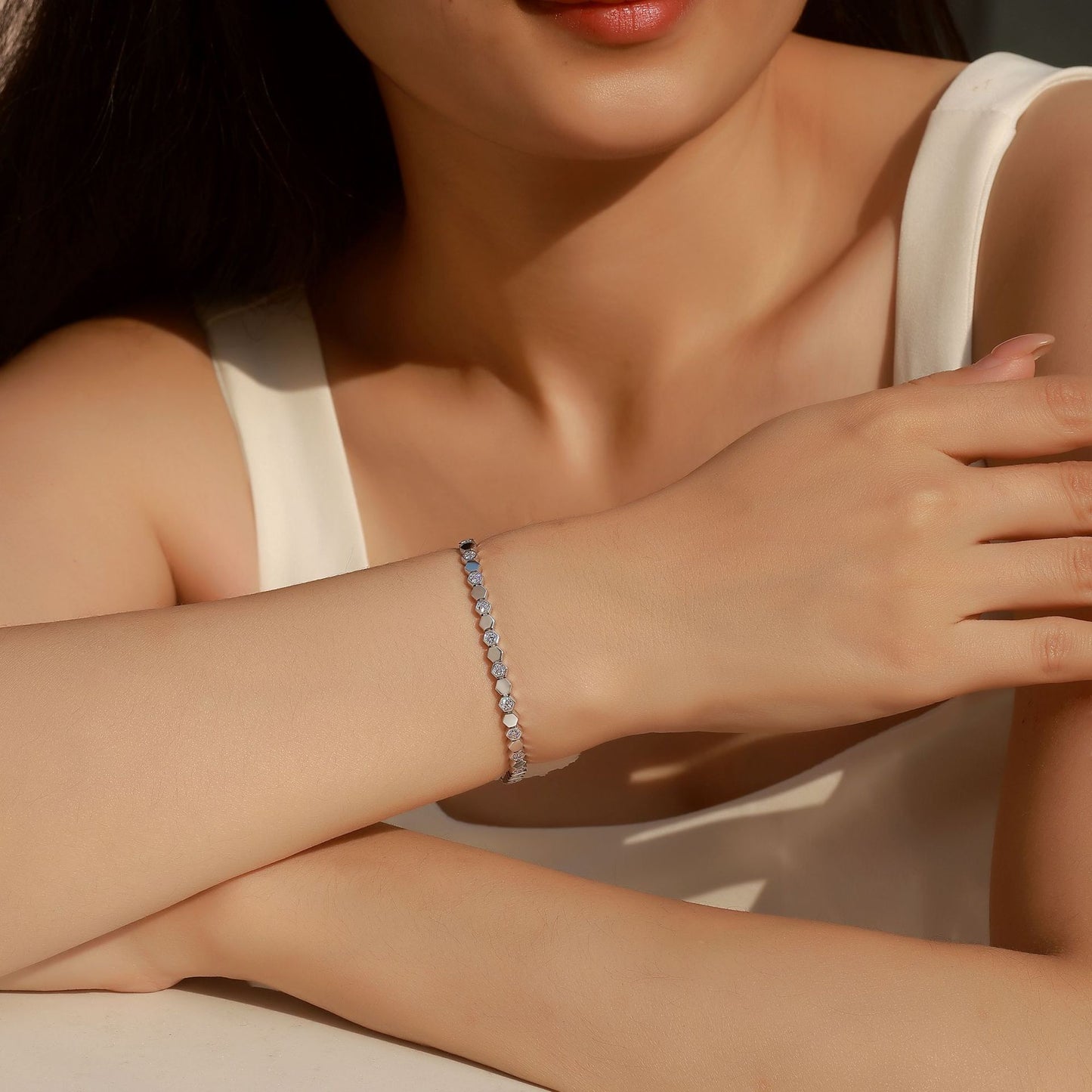 Crystal Hive | Hexagonal Full Pavé Moissanite Bracelet