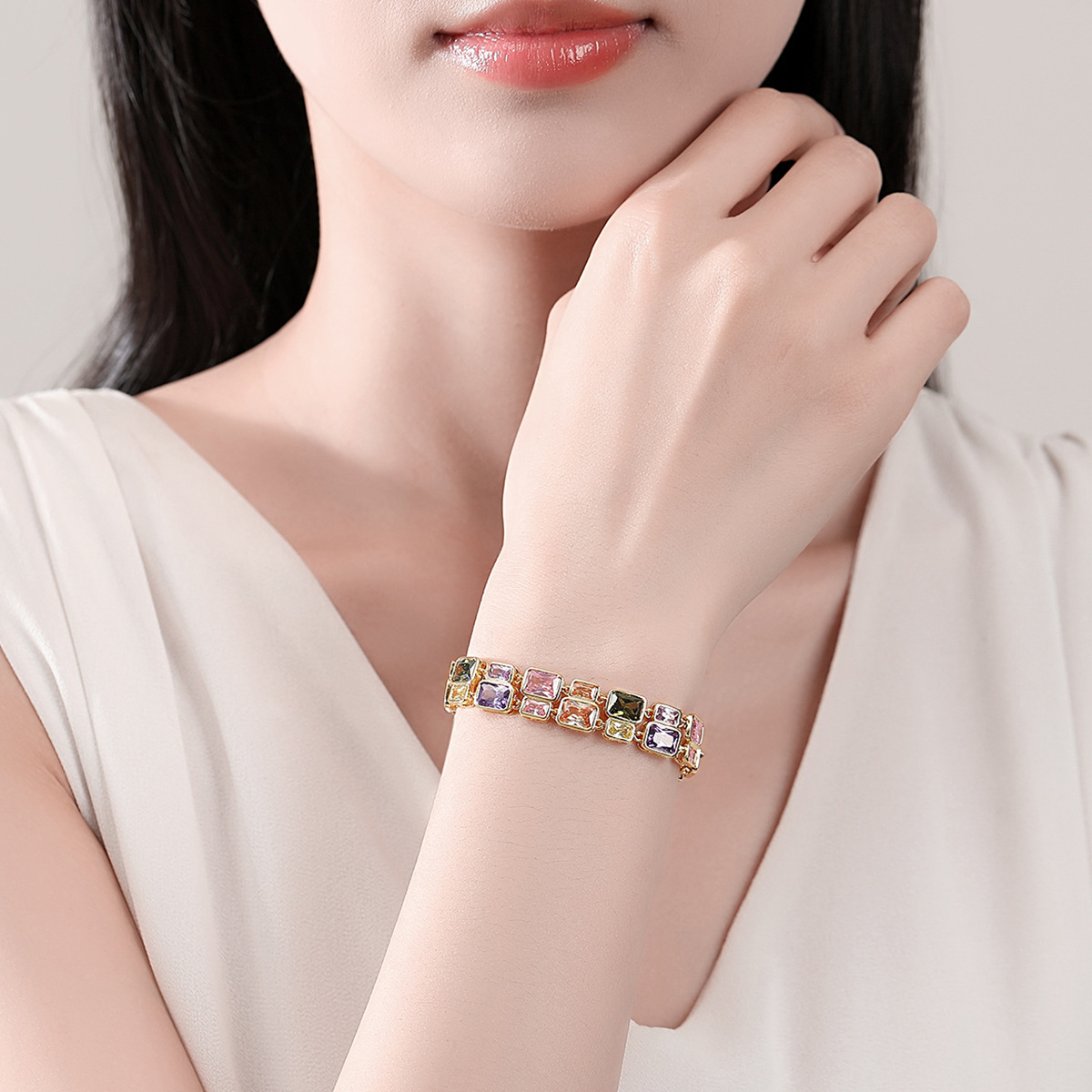 Dopamine Double | Colorful "Sugar Cube" Layered CZ Bracelet