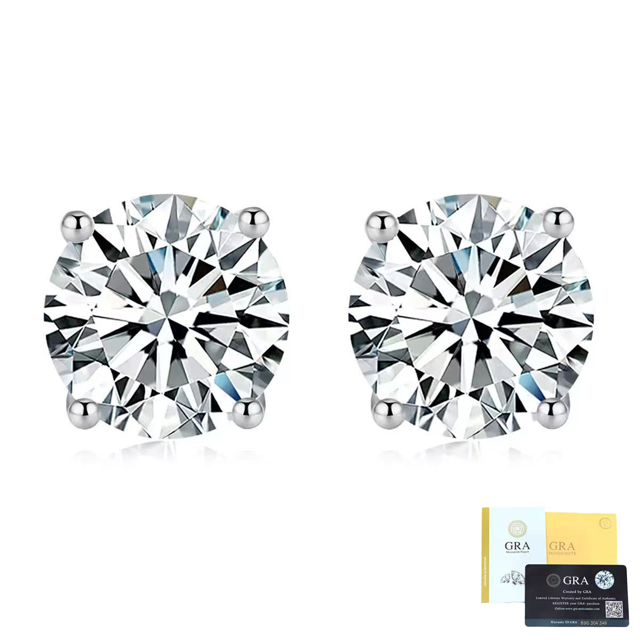 925 Sterling Silver D Color VVS Moissanite Stud Earrings – 4-Prong/6-Prong Classic