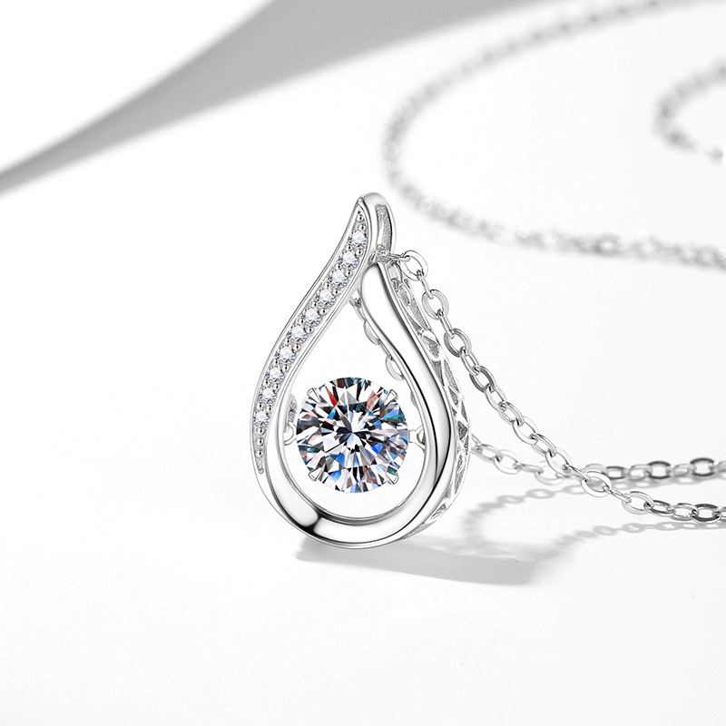 925 Sterling Silver 1 Carat Moissanite Teardrop Pendant Necklace – 8H8A Cut