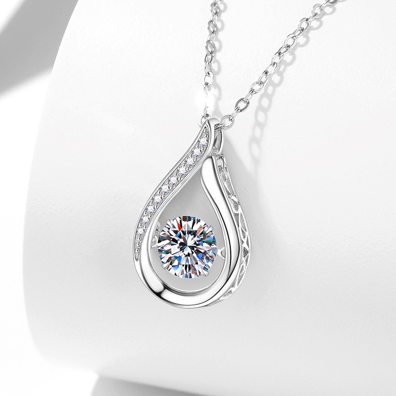 925 Sterling Silver 1 Carat Moissanite Teardrop Pendant Necklace – 8H8A Cut