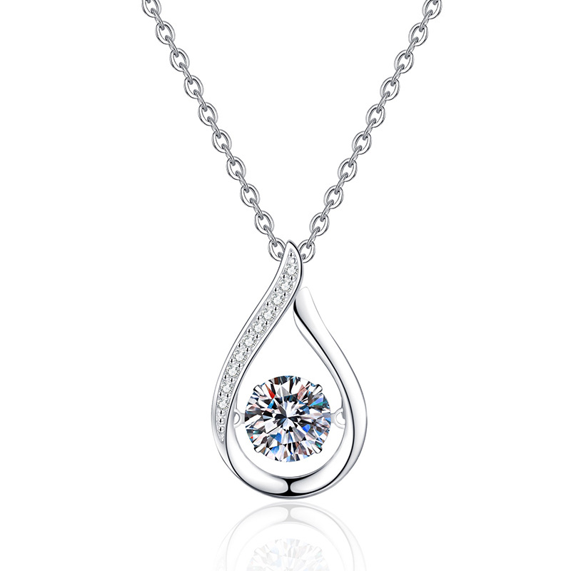 925 Sterling Silver 1 Carat Moissanite Teardrop Pendant Necklace – 8H8A Cut