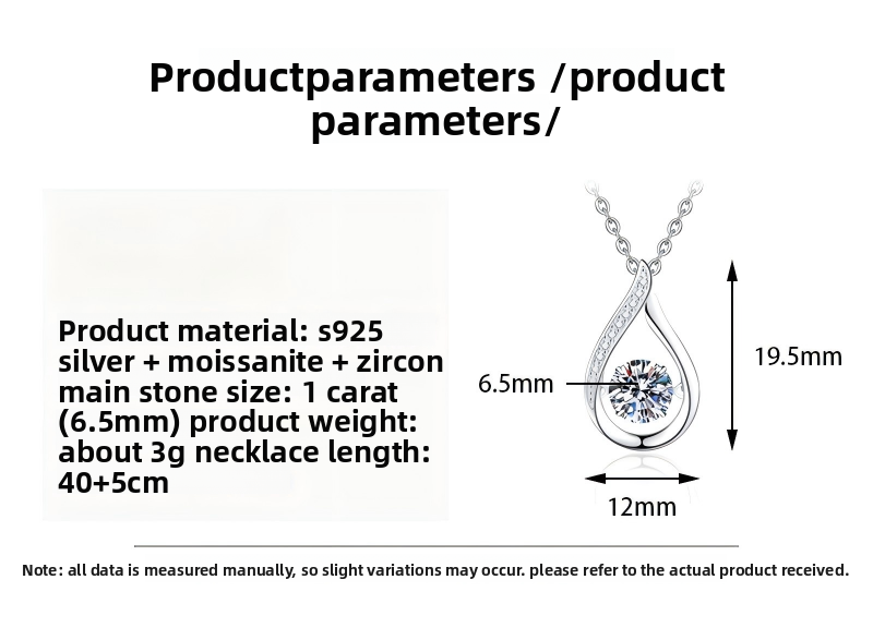 925 Sterling Silver 1 Carat Moissanite Teardrop Pendant Necklace – 8H8A Cut