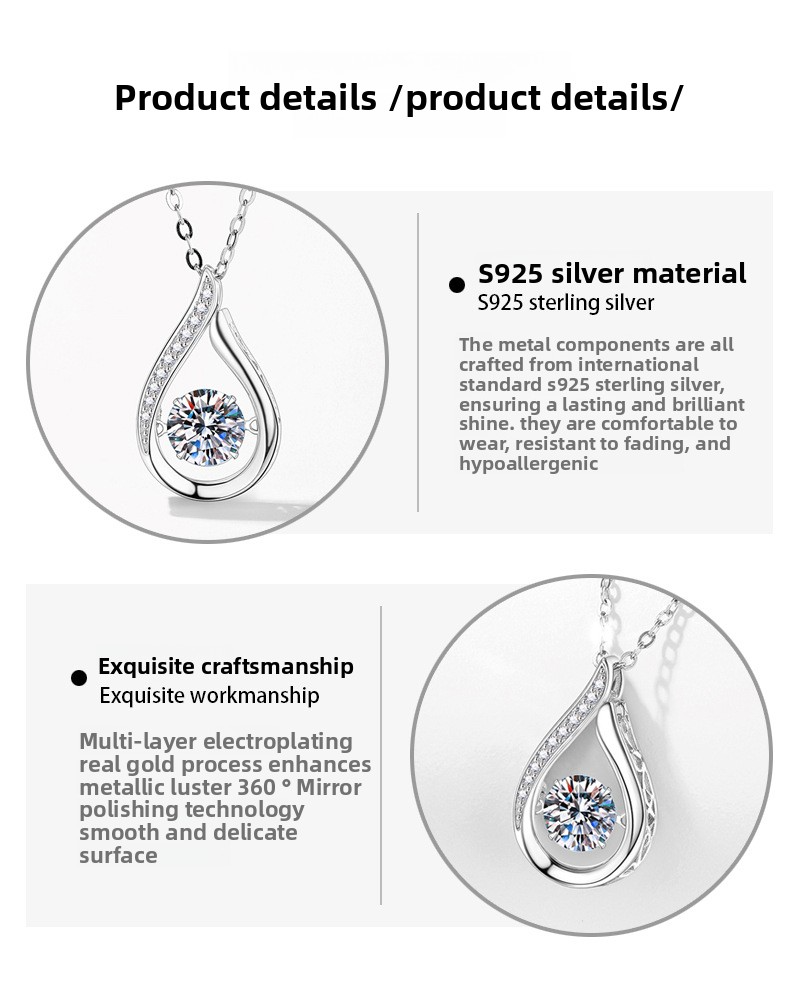 925 Sterling Silver 1 Carat Moissanite Teardrop Pendant Necklace – 8H8A Cut