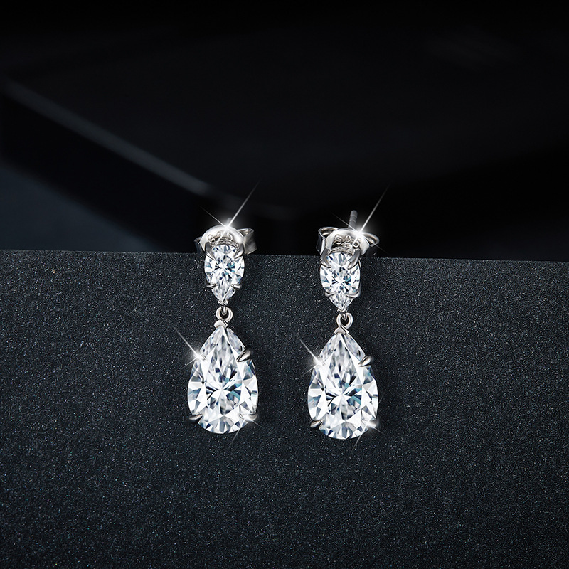 7ct Total Weight | Pear-Shaped Moissanite Drop Earrings