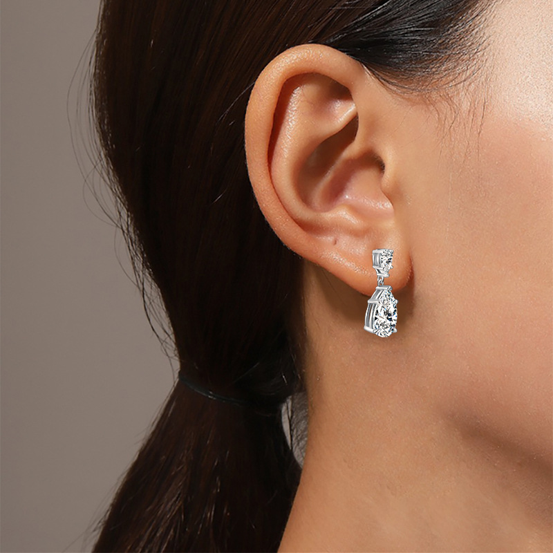 7ct Total Weight | Pear-Shaped Moissanite Drop Earrings